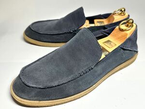 【即決】★美品★ Clarks メンズ 8.5 27cm クラークス ネイビー 紺 スリッポン 革靴 本革 くつ ビジネス カジュアル ヌバック 