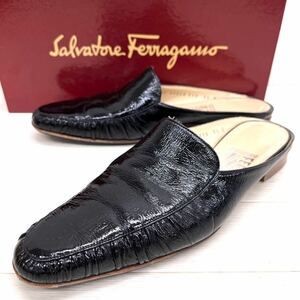 新 棚上 17 ◎ イタリア製 Salvatore Ferragamo フェラガモ 靴 シューズ ローファー スリッポン ミュール ブラック レディース6.5