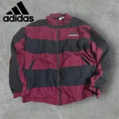 【H55】90s adidasナイロンジャケットボーダーワインレッド×ブラック