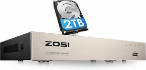 ZOSI 1080P 防犯レコーダー 8ch 2tb 防犯カメラレコーダー ahdレコーダー H.265+画像圧縮方式 モーション検知 遠