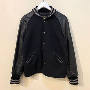 SKOOKUM 袖レザー ファラオ ジャケット Stadium Jumper スクーカム スタジアムジャンパー ロング スタジャン WOOL LEATHER 38