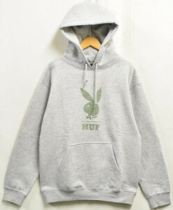 未使用品 展示品 コラボ HUF×PLAYBOY ハフ×プレイボーイ 長袖 プルオーバースウェット パーカ ヘザーライトグレー メンズM (43919