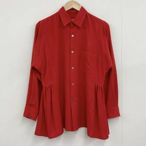 AD1988 COMME des GARCONS ペプラム フレア ウール 長袖シャツ レッド 赤 コムデギャルソン ブラウス 80s VINTAGE archive 4010270