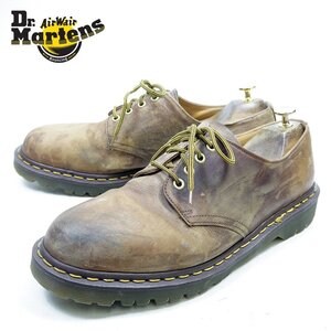 イングランド製　UK11　Dr.Martens　ドクターマーチン　4ホール　ブラウン　イエローステッチ　ダイヤモンドソール　英国/24.12.5/P1948