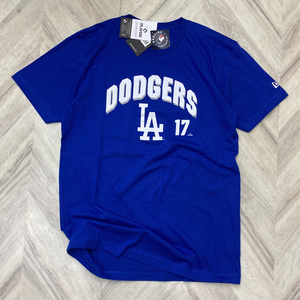 USA正規品 「2XL」 MLB公式 NEWERA ニューエラ 大谷翔平 #17 LA Dodgers ロサンゼルス ドジャース 半袖 ナンバリング Tシャツ 青 Dブルー