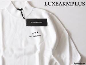 LEON掲載モデル★LUXEAKMPLUSリュクスエイケイエムプラス★裾ロゴモックネックニット★XL【lak-22002】ホワイト白 LUXE AKM PLUS 防寒防風