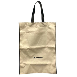 未使用品 ジルサンダー JIL SANDER トートバッグ フラットショッパー ミディアム キャンバス ロゴ ベージュ 黒 ブラック メンズ レディース