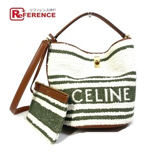 CELINE セリーヌ 195572ED3 ボーダー バケット16(セーズ) ストライプ 2WAY バケットバッグ ショルダーバッグ ハンドバッグ.【中古】美品