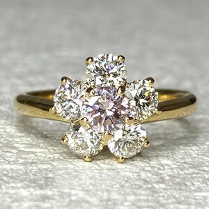 ☆GIA鑑定書付　K18　天然ピンクダイヤ　FANCY PURPLISH PINK　SI-1　0.33ct/脇石1.04ct 中宝研ソーティング　リング　サイズ約11番強　