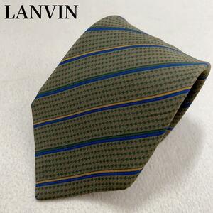 【美品】LANVIN PARIS ランバン ネクタイ シルク100％ メンズ オフィス 高級感 ストライプ ブランド ワンポイントロゴ フランス製 L09