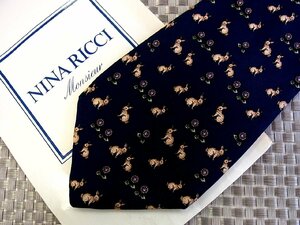 ♪32364D♪状態並品【兎 うさぎ 動物 花 植物 柄】ニナリッチ【NINA RICCI】ネクタイ