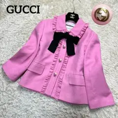 【極美品☆17AW】GUCCI パールボタン GG ジャケット ピンク リボン