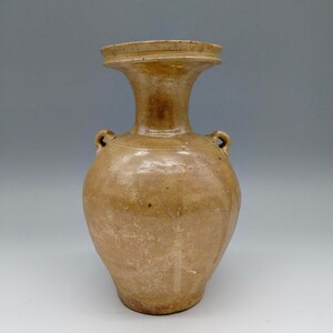時代物　越州窯双耳花瓶　花瓶 中国古玩 花器 青磁 双耳 花入 茶道具 唐物