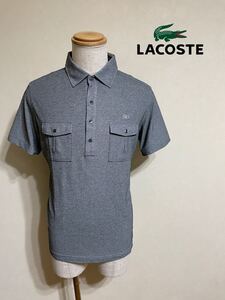 【良品】 LACOSTE ラコステ 鹿の子 ポロシャツ トップス 銀ワニ サイズ5 半袖 グレー ファブリカ 日本製 KH700E