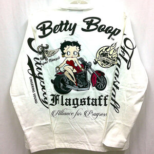 BETTY BOOP ベティブープxFLAGSTAFFコラボ長袖Tシャツ 443080 ホワイト XL アメカジ バイカー バイク キャラクター アメコミ ロンT