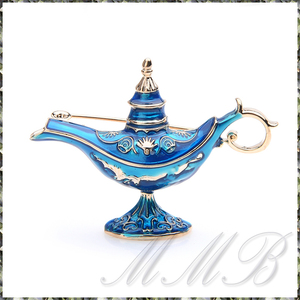 [BROOCH] Blue Enamel Aladdin Magic Lamp ブルー エナメル アラジン 魔法のランプ 5センチ ブローチ (ペンダント) 【送料無料】