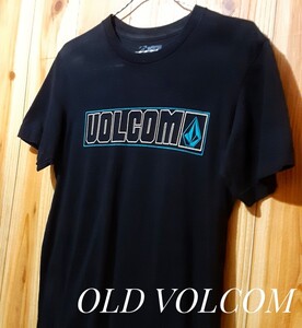 最値!名作オールドヴィンテージ品!希少旧ロゴ!廃盤デザイン!ボルコム【VOLCOM】オーガニックコットン プリント Tシャツ!ブラック!黒白青 S