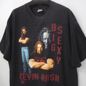 90s ヴィンテージ NWO ケビンナッシュ BIG SEXY 両面 プリント Tシャツ 黒 ブラック メンズ XL サイズ KEVIN NASH 古着 WCW プロレス 丸胴