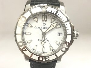 送料無料 極美品 CARL F. BUCHERER カール F ブヘラ パトラビ スキューバテック 00.10634.23.23.02 ホワイト文字盤 シルバー レザー ラバー