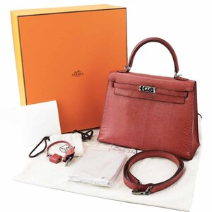 Hermes エルメス Kelly ケリー25 リザード リセ フューシャ ピンク　□I刻印 ルテニウム金具 ストラップ 21190416