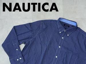 ☆送料無料☆ NAUTICA ノーティカ USA直輸入 古着 長袖 チェック ボタンダウン シャツ メンズ XXL ネイビー トップス 中古 即決