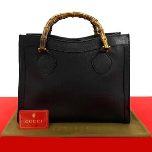 極 美品 希少品 GUCCI グッチ オールドグッチ ヴィンテージ バンブー レザー 本革 ハンドバッグ ミニ トートバッグ ブラック 黒 820-4