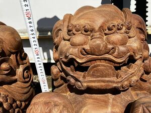 獅子　木彫り　対　柱　12cm 八寸角　シーサー
