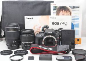 ★【極上美品 初心者おすすめセット】 Canon EOS Kiss X7 ★ EF-S18-55mm IS EF55-200mm II USM ★ 取説 バッテリー 充電器 SDカードつき