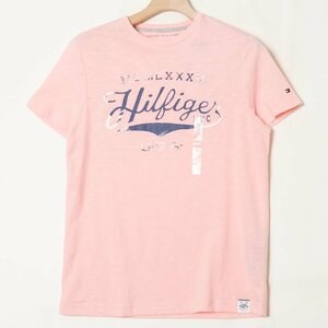 メール便◯ タグ付き TOMMY HILFIGER トミーヒルフィガー サイズS 半袖 プリントTシャツ USED加工 ピンク 綿ポリエステル カジュアル 春夏