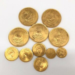 K22　南アフリカ共国　クルーガーランド金貨　1oz　1/4oz　1/10oz　11枚まとめ　総重量210.4g【CFAH9021】