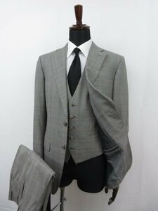 超美品 【ブリオーニ Brioni】 CHIGI カシミヤ混 2ボタン 3ピーススーツ (メンズ) size46R グレー×ブラック グレンチェック ■27AAA210