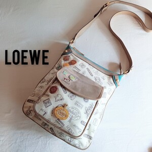 美品 ロエベ 限定品☆ LOEWE レザー キャンバス ショルダーバッグ 鞄 ポシェット 大容量 ボディバッグ スマホ ベージュ レディース メンズ