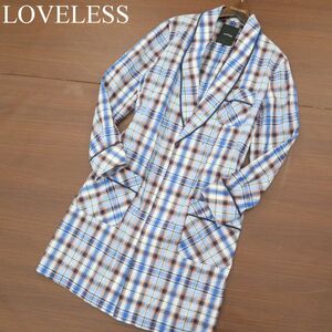 LOVELESS ラブレス 通年★ ショールカラー ロング チェック ガウン カーディガン 羽織り ショップコート Sz.M　メンズ　A4T00633_1#C