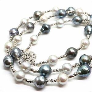 《アコヤ本真珠/南洋黒蝶真珠ネックレス》J 38.1g 約62cm 約7.5-9.5mm珠 pearl パール necklace ジュエリー jewelry DH0/EA5