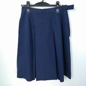 1円 スクールスカート 夏物 w69-丈56 紺 中学 高校 プリーツ 学生服 制服 女子 中古 HK9561