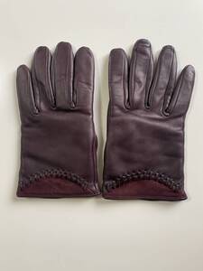 【美品】イタリア製　Gloves レディース　レザーグローブ　ブラウン系　革手袋　カシミア混ウール裏地　サイズ7