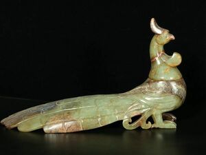 【瓏】和田玉 高古玉彫 鳳鳥 時代物 極細工 手彫り 置物 賞物 中国古美術 蔵出