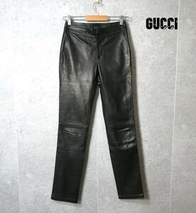 GUCCI グッチ サイズ38 レザー ウエストベルト レザーパンツ テーパード パンツ 黒 ブラック