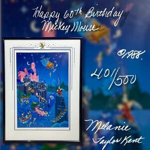 【限定500枚】Melanie Kent メラニー ケントHappy 60th Birthday Mickey Mouse シルクスクリーン 版画 25号 直筆サイン Disne 絵 大判 額装