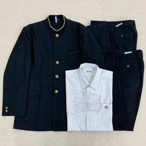 U1302/S1474(中古)福島県 福島工業高校 男子制服4点 /旧制服/学ラン:180A/シャツ:LL/夏冬ズボン:W79,W82/黒/ラウンドカラー/TOMBOW/卒業生