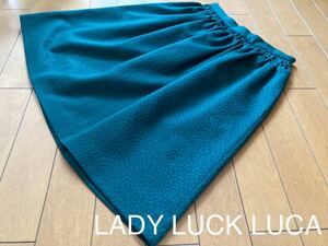 LUCA/LADY LUCK LUCA グリーンのふんわり膝丈スカート 織り柄 36サイズ Ｓサイズ ポケット付き