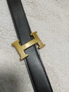 エルメス　HERMES　メンズ　レディース　リバーシブル　ベルト　ゴールド　ストリエ　バックル