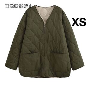 カーキ vintage ヴィンテージ レトロ キルティング 中綿 ダウン ジャケット アウター XSサイズ レディース★ZARA 好きな方に★秋新作新品★