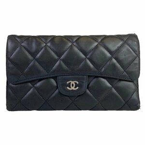 【1円～】シャネル CHANEL 財布 長財布 マトラッセ ココマーク 13番台 ロングフラップ ラムスキン レザー ブラック 中古