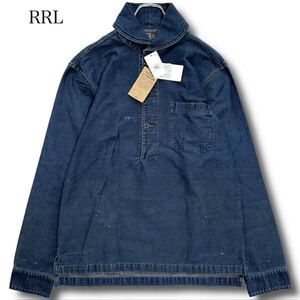 【新品】 RRL ダブルアールエル ラルフローレン デニム ショールカラー プルオーバー ペンキ加工 ジャケット シャツ Gジャン メンズ ブルー