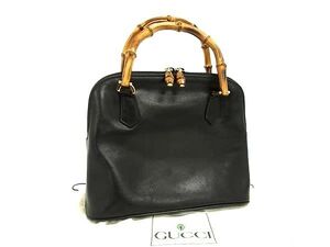 1円 ■美品■ GUCCI グッチ 000 2214 0290 バンブー レザー ハンドバッグ トートバッグ レディース ブラック系 GA0673