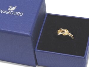 SWAROVSKI スワロフスキー ノットリング ◇ #12(刻印55) ゴールドカラー クリアストーン 指輪 結び目 リング レディース ▼7A