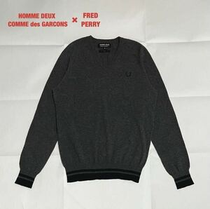 【希少】HOMME DEUX COMME des GARCONS×FRED PERRY　コラボニット　Vネック　月桂樹ロゴ　コムデギャルソン　フレッドペリー　DP-N102