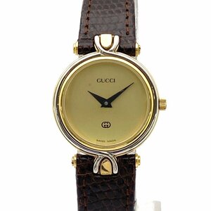 1円スタート 稼働品 GUCCI グッチ レディース 腕時計 4500L クォーツ QZ GGロゴ ラウンド コンビカラー 2針 純正ベルト ゴールド文字盤