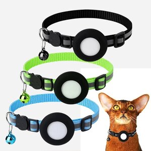 ペット用AirTag首輪 猫 小型犬 迷子防止に AirTag追跡装置用首輪 AirTagケース AirTagカバー AirTag保護 バックル【ブルー】CATAT618